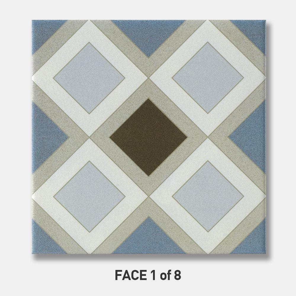 Heritage Octavia Blue Encaustic Look 200x200 Matt Tile - Tile Lane
