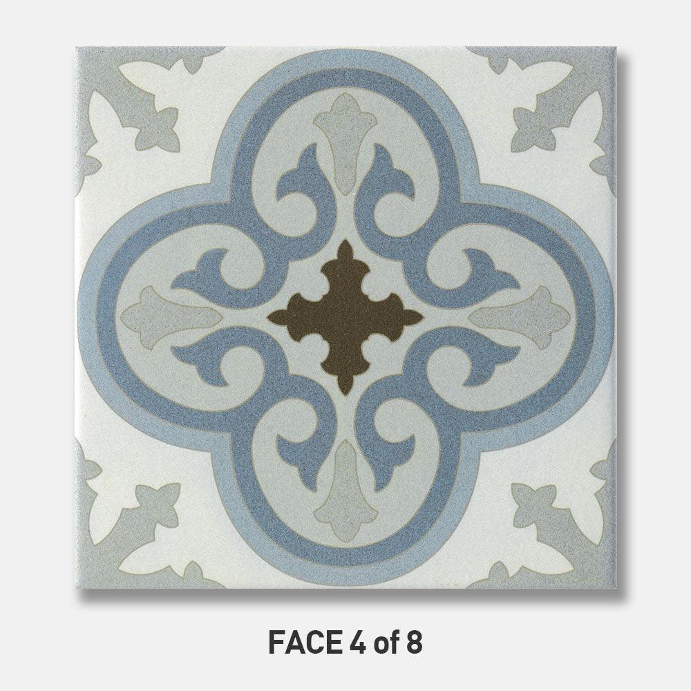 Heritage Octavia Blue Encaustic Look 200x200 Matt Tile - Tile Lane