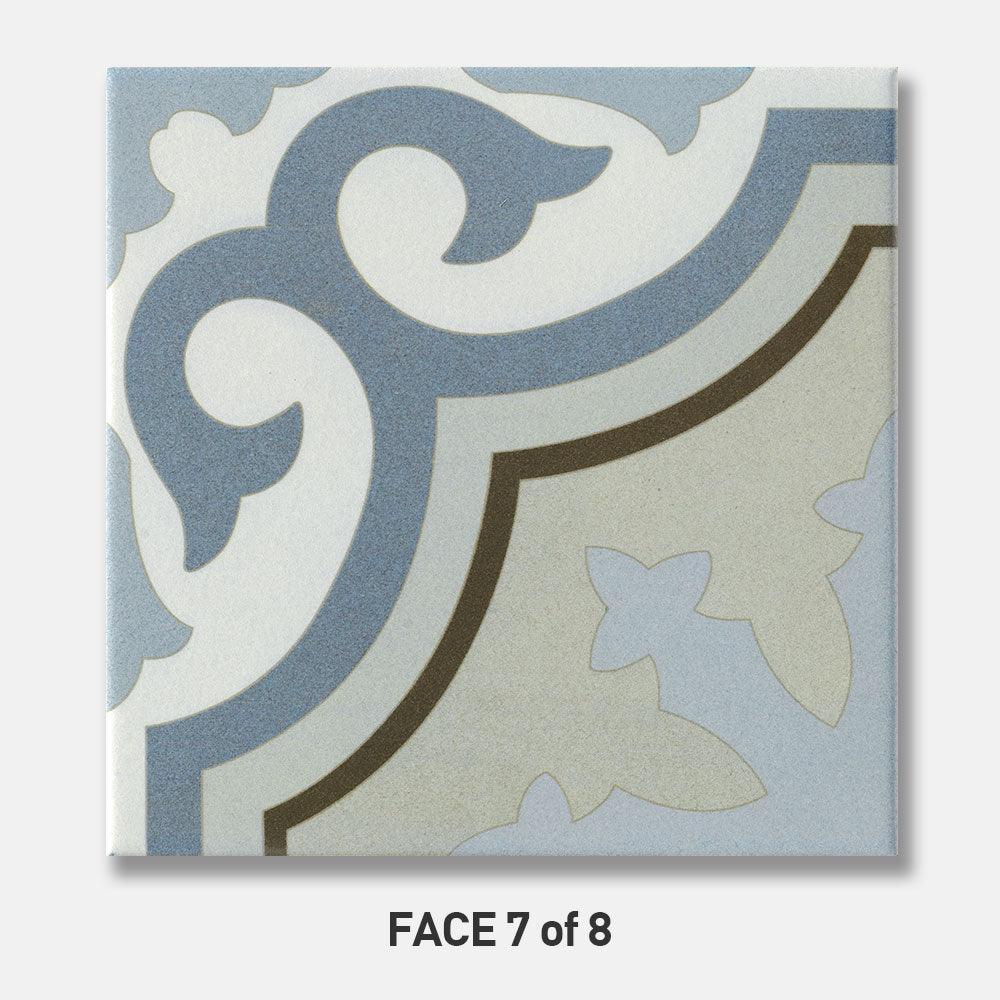 Heritage Octavia Blue Encaustic Look 200x200 Matt Tile - Tile Lane