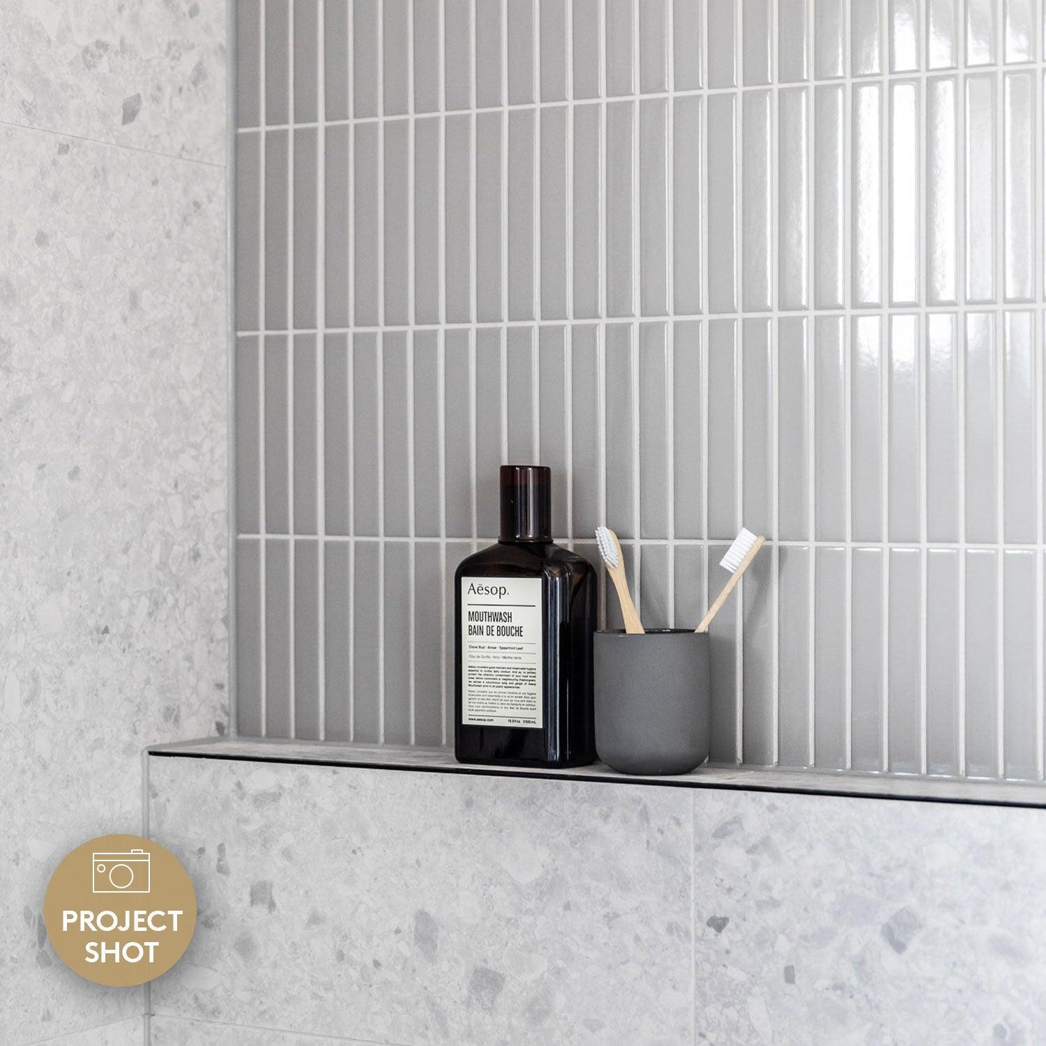 Kyoto Light Grey Kit Kat Gloss Mosaic Tile - Tile Lane