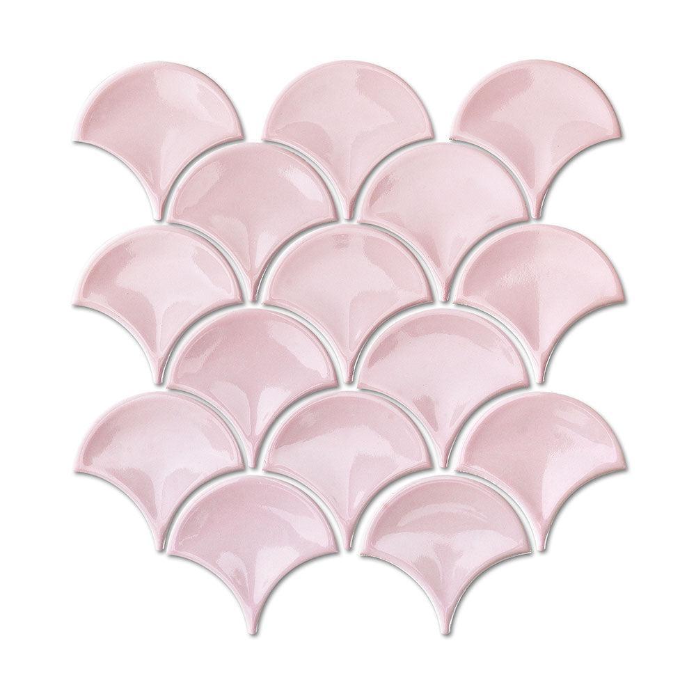 Marina Blush Pink Fish Scale Gloss Mosaic Tile - Tile Lane