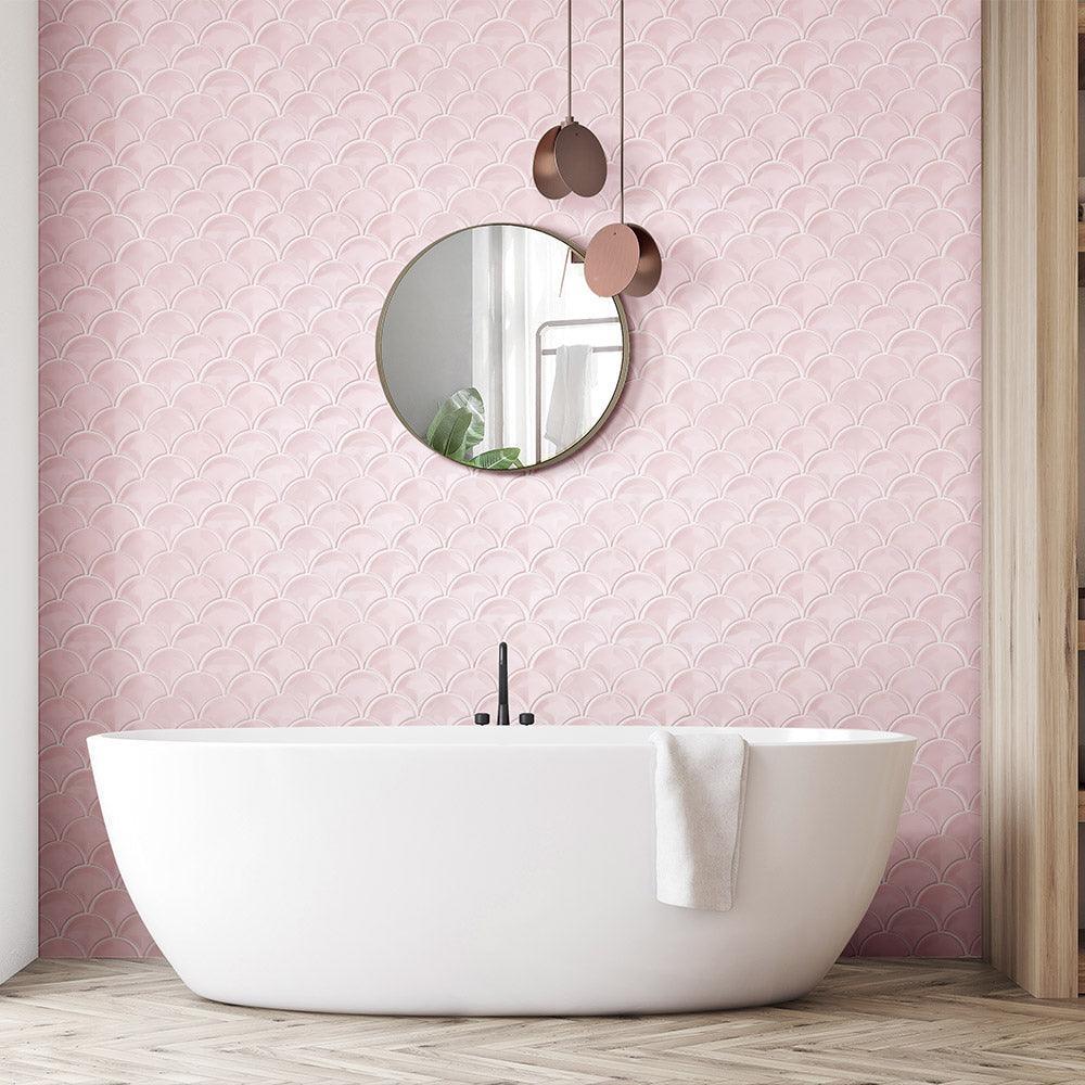 Marina Blush Pink Fish Scale Gloss Mosaic Tile - Tile Lane