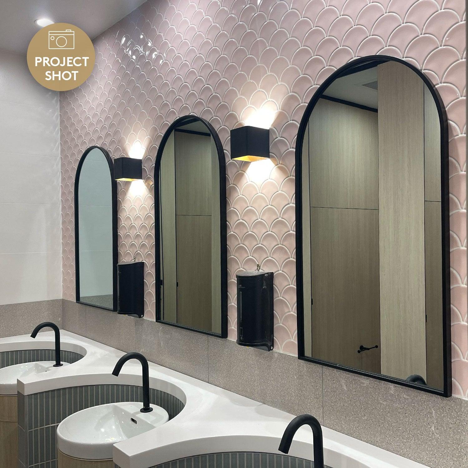 Marina Blush Pink Fish Scale Gloss Mosaic Tile - Tile Lane