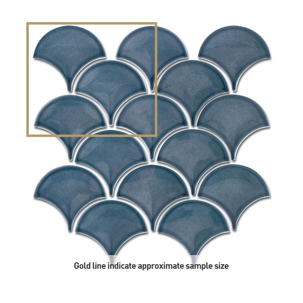 Marina Sea Blue Fish Scale Gloss Mosaic Tile - Tile Lane