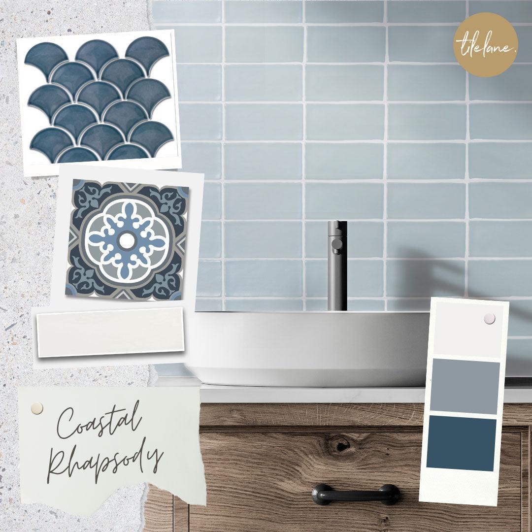 Marina Sea Blue Fish Scale Gloss Mosaic Tile - Tile Lane