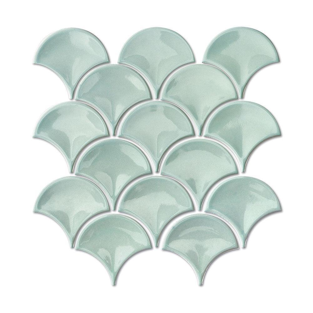 Marina Sky Blue Fish Scale Gloss Mosaic Tile - Tile Lane