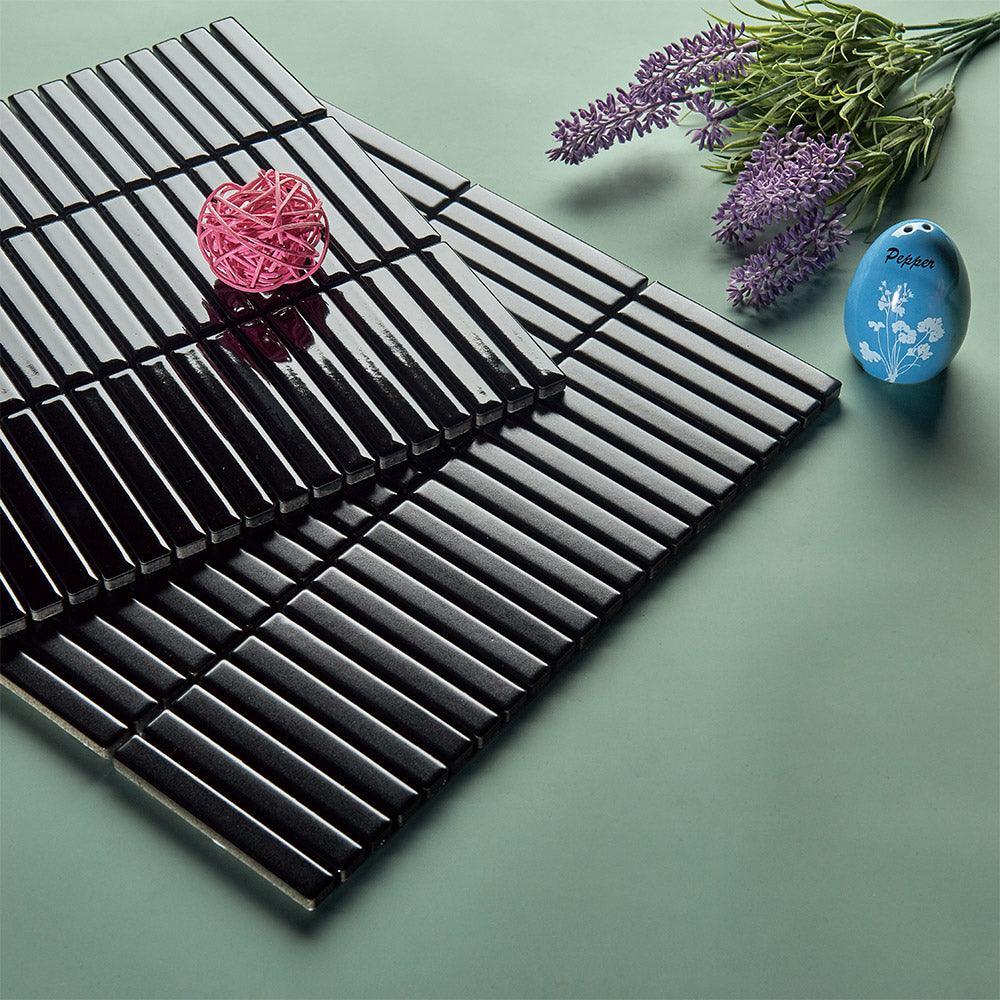 Nara Black Kit Kat Matt Mosaic Tile - Tile Lane