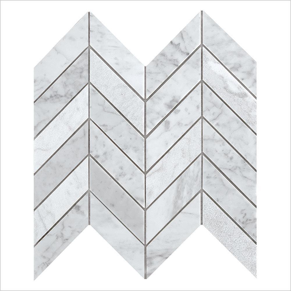 Ocean Carrara Chevron 30x950 Honed Marble Mosaic (per sheet) - Tile Lane