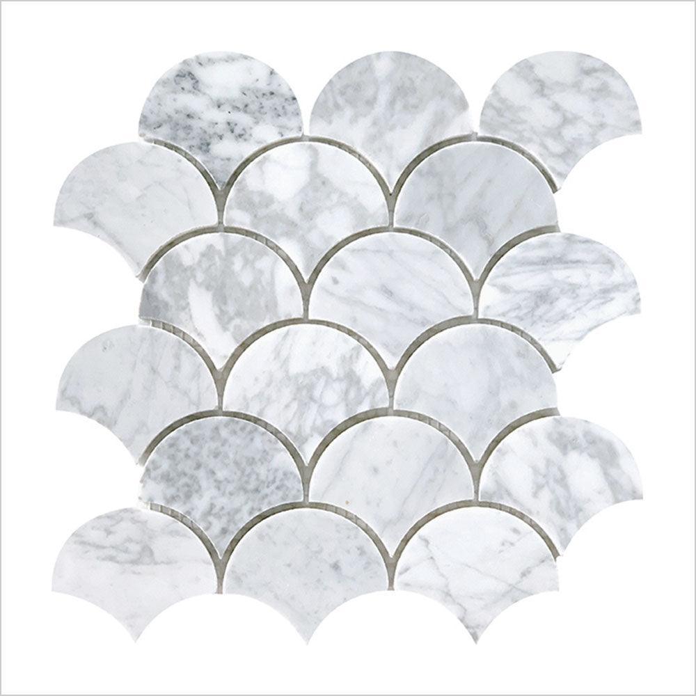 Ocean Carrara Fish Scale 80x70 Honed Marble Mosaic (per sheet) - Tile Lane