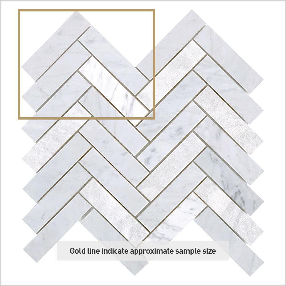 Ocean Carrara Large Herringbone 25x100 Honed Marble Mosaic (per sheet) - Tile Lane