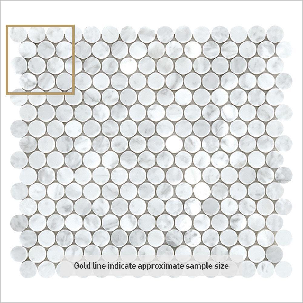 Ocean Carrara Penny Round 20x20 Honed Marble Mosaic (per sheet) - Tile Lane