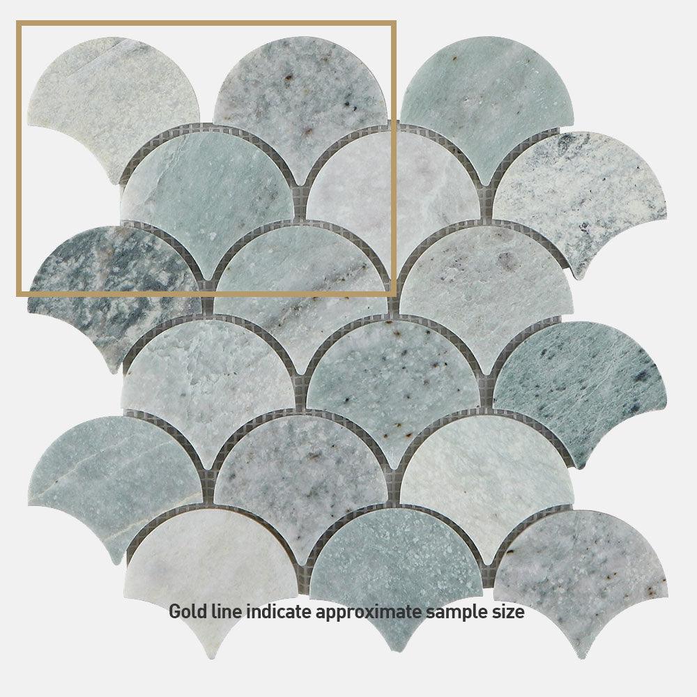 Ocean Green Fish Scale 75x66x8 Honed Marble Mosaic (per sheet) - Tile Lane