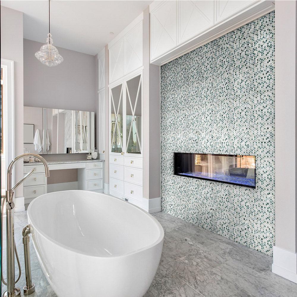 Ocean Green Large Herringbone 23.5x100x8 Honed Marble Mosaic (per sheet) - Tile Lane