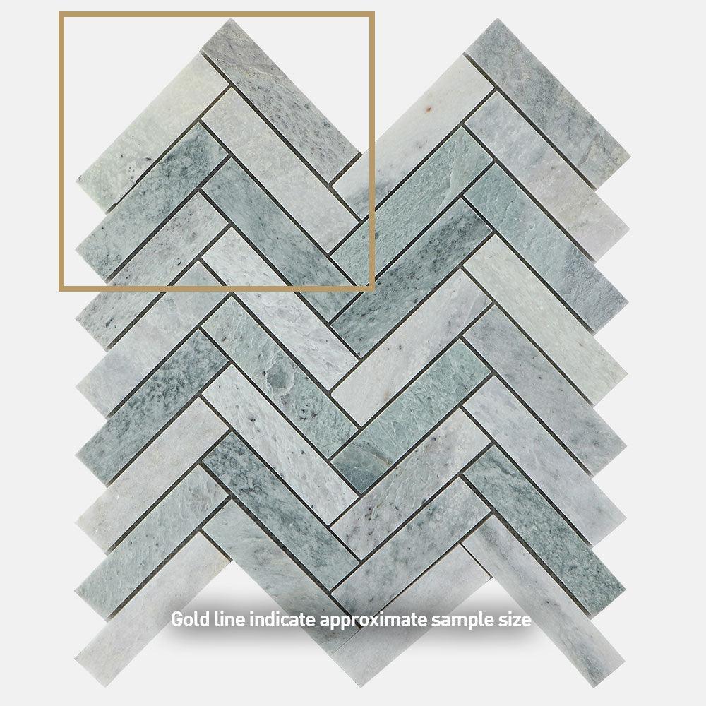 Ocean Green Large Herringbone 23.5x100x8 Honed Marble Mosaic (per sheet) - Tile Lane