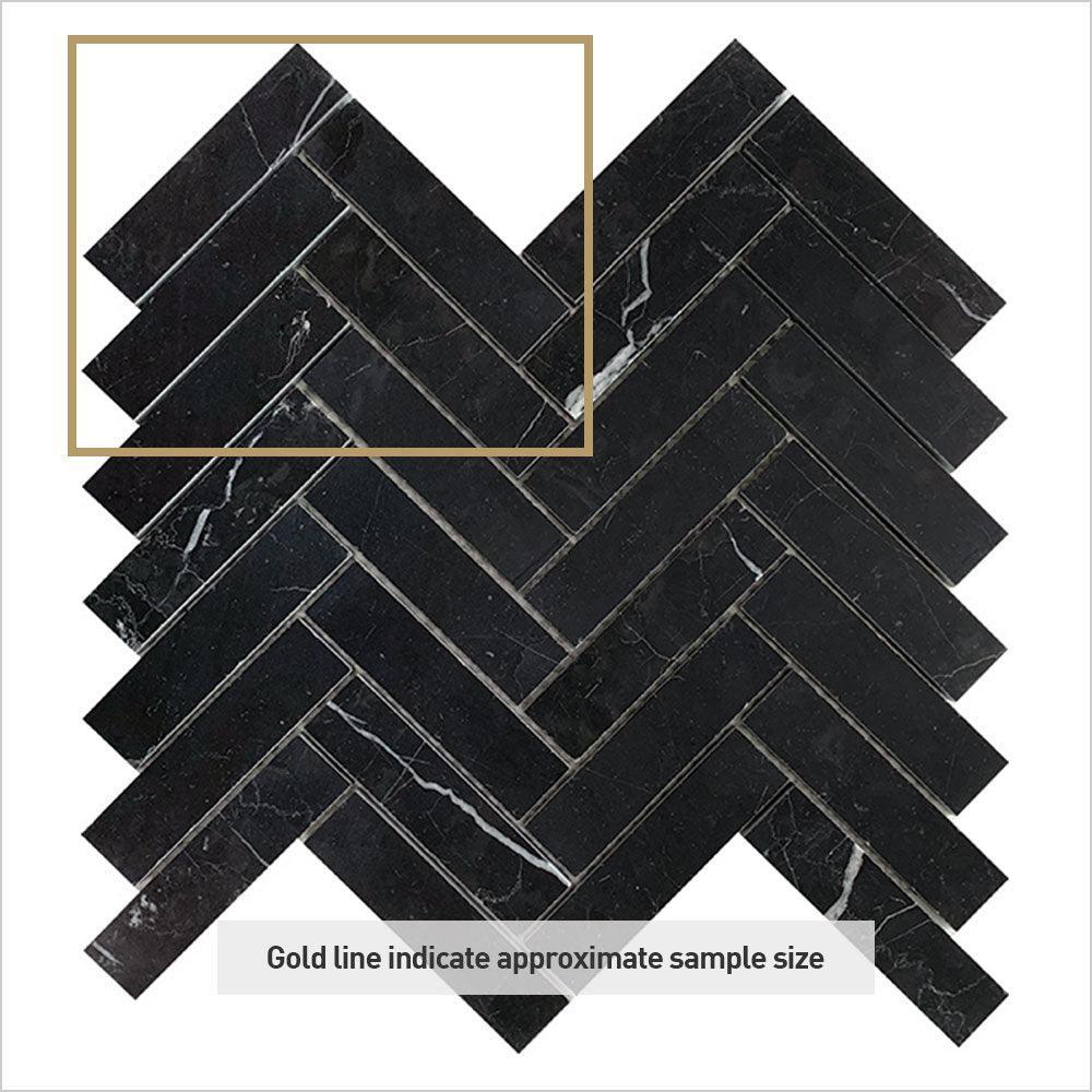 Ocean Nero Marquina Large Herringbone 25x100 Honed Marble Mosaic (per sheet) - Tile Lane