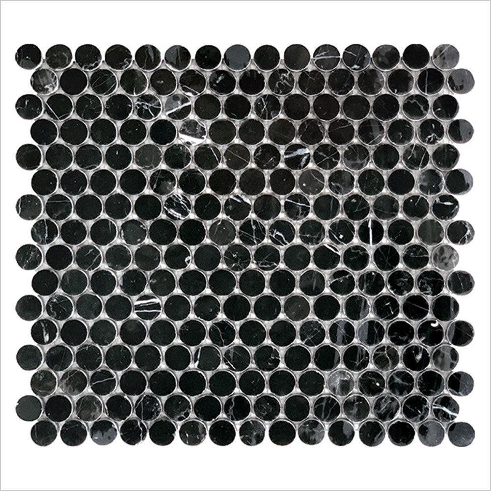 Ocean Nero Marquina Penny Round 20x20 Honed Marble Mosaic (per sheet) - Tile Lane