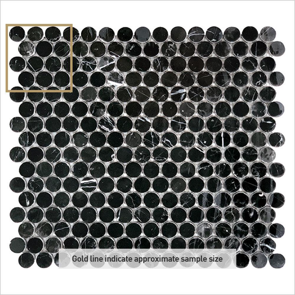 Ocean Nero Marquina Penny Round 20x20 Honed Marble Mosaic (per sheet) - Tile Lane