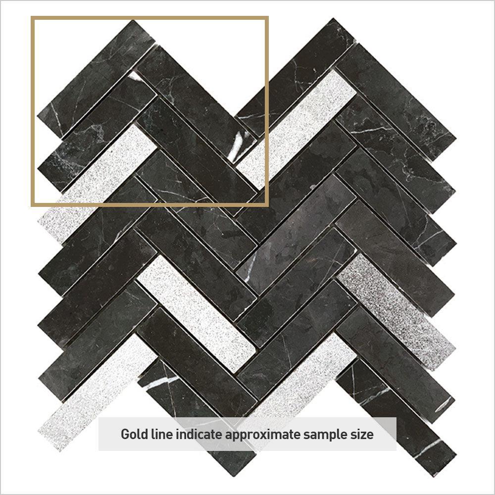 Ocean Pietra Dark Large Herringbone 25x100 Honed Marble Mosaic (per sheet) - Tile Lane