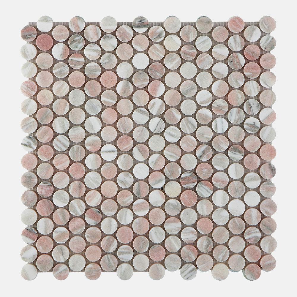Ocean Pink Penny Round D20 Honed Marble Mosaic (per sheet) - Tile Lane