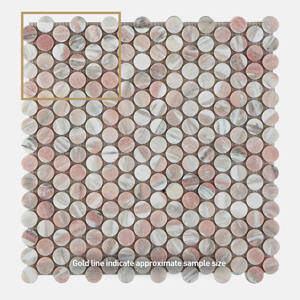 Ocean Pink Penny Round D20 Honed Marble Mosaic (per sheet) - Tile Lane