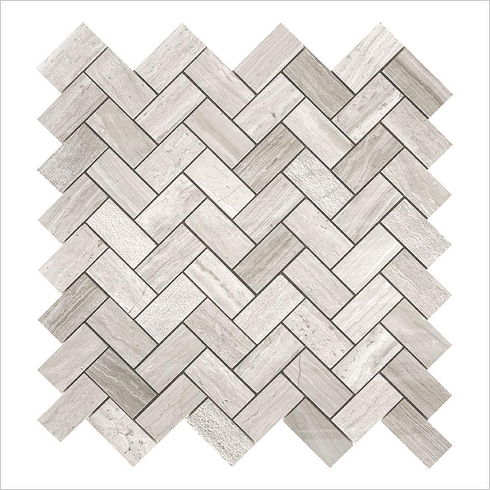 Ocean Wood Grey Light Small Herringbone 25x50 Honed Marble Mosaic (per sheet) - Tile Lane