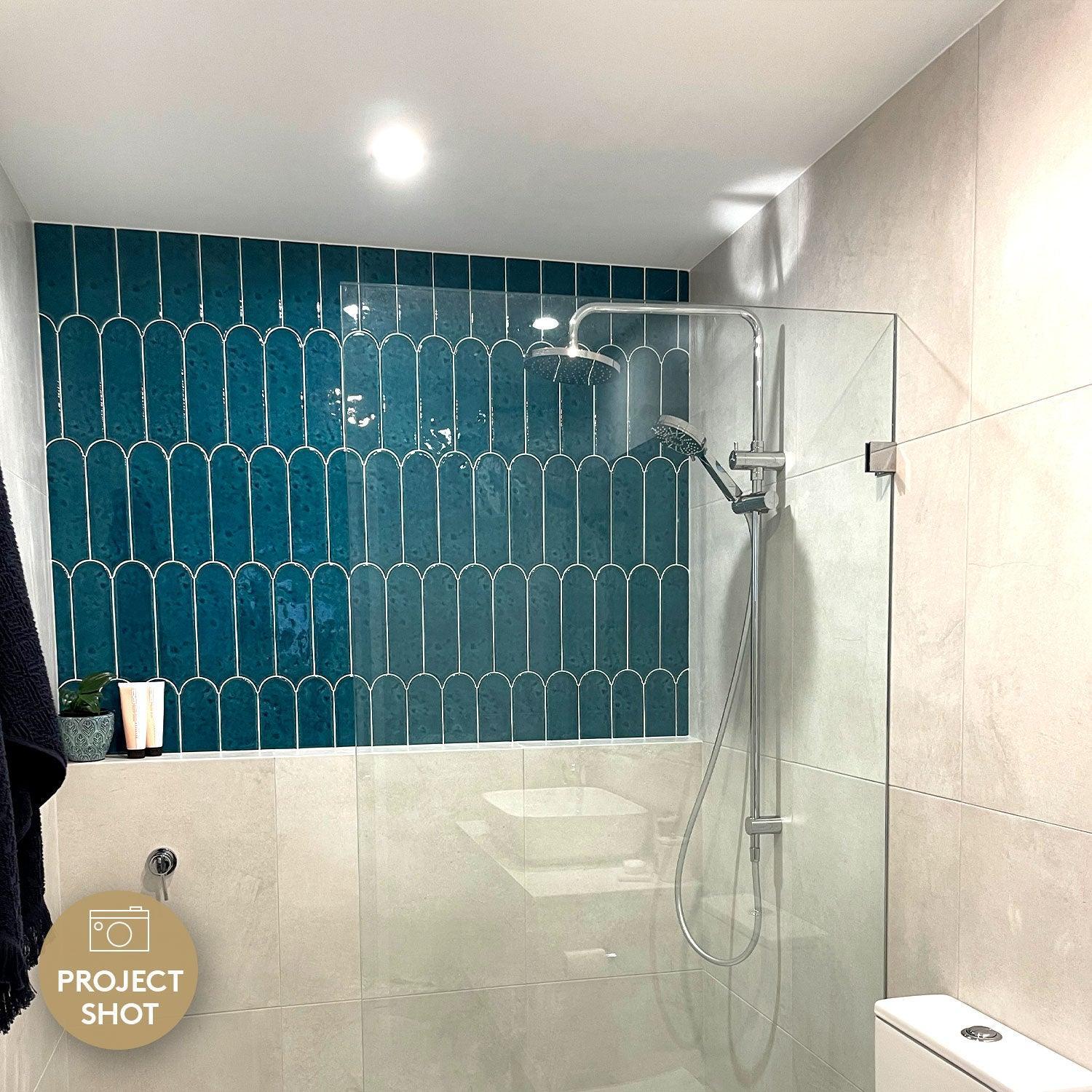 Olympus Sea Blue Feather 85x300 Hand Made Gloss Tile - Tile Lane