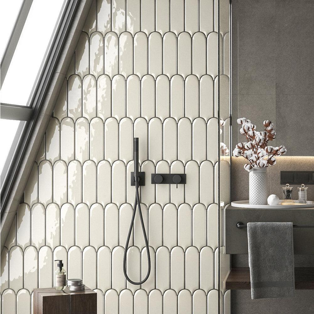 Olympus White Feather 85x300 Hand Made Gloss Tile - Tile Lane