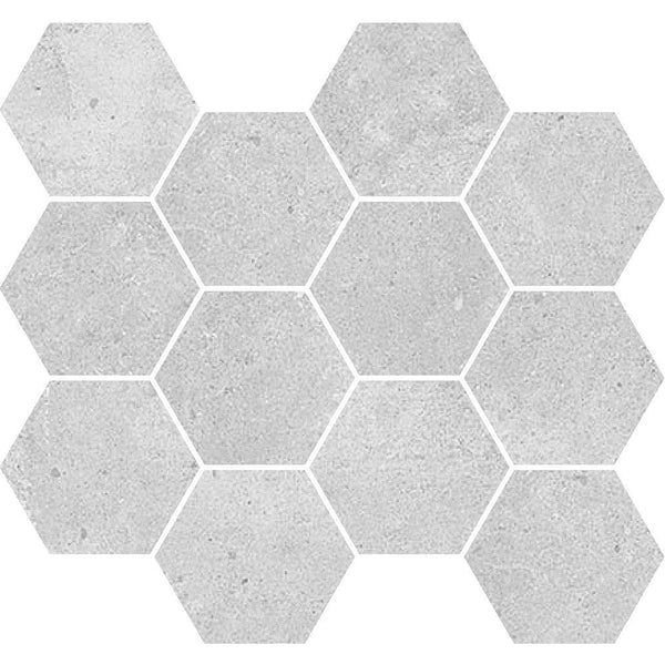 Prague Light Grey Hexagon Mosaic Matt Concrete Look Porcelain Tile