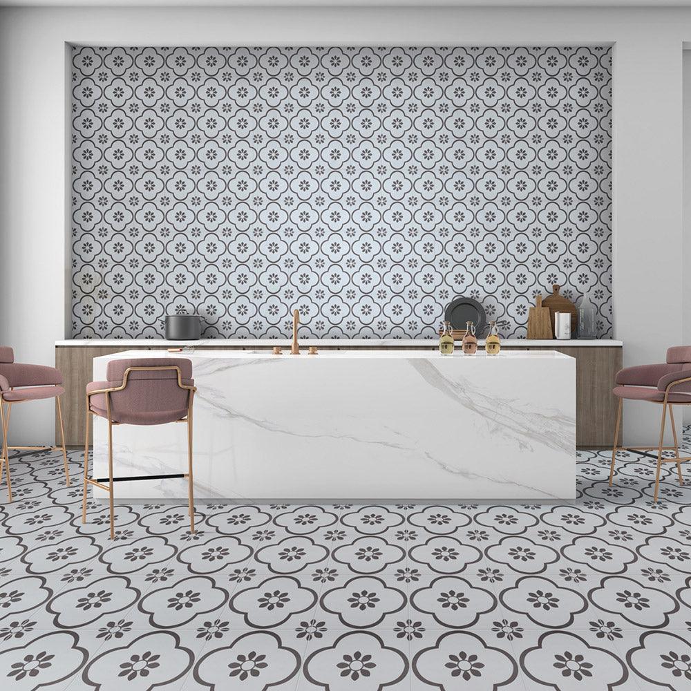 Somerset Bridge Encaustic Look 200x200 Matt Tile - Tile Lane