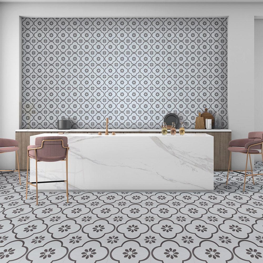 Somerset Swan Encaustic Look 200x200 Matt Tile - Tile Lane