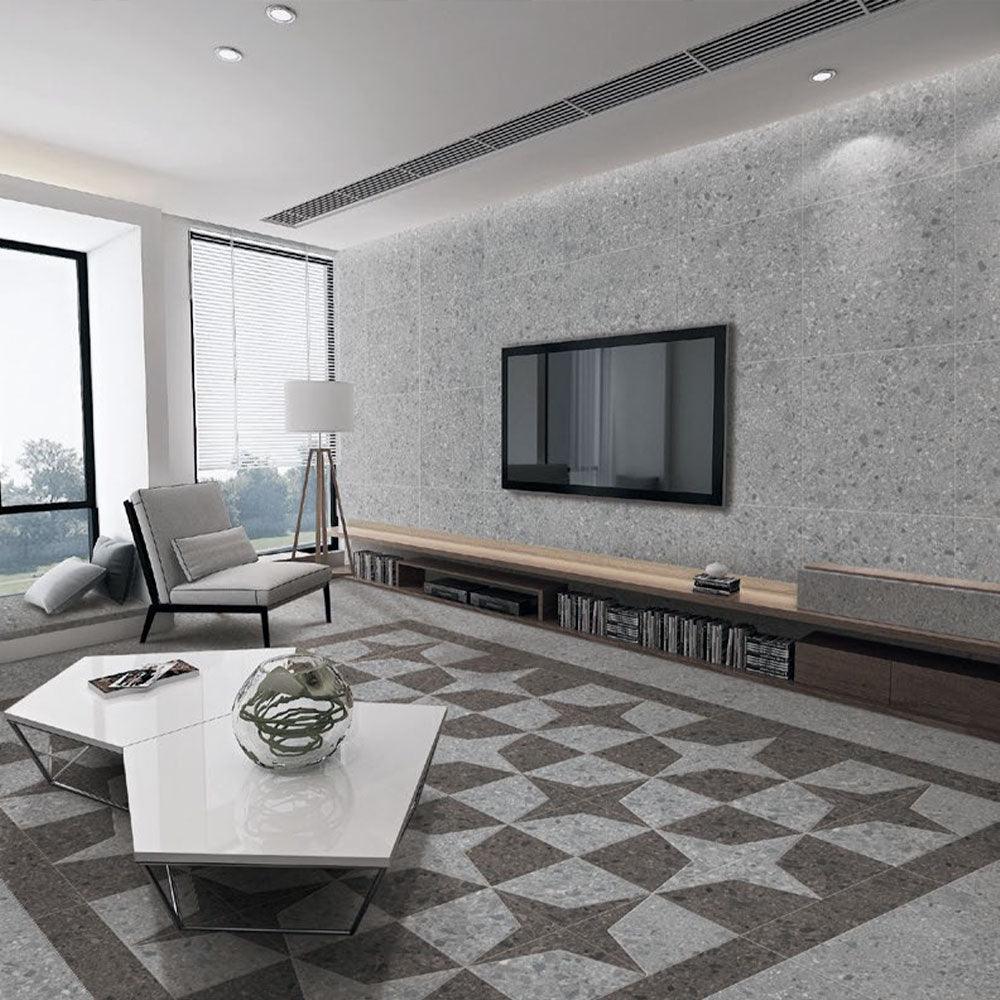 Verona Grey 600x600 Matt Terrazzo Porcelain Tile - Tile Lane