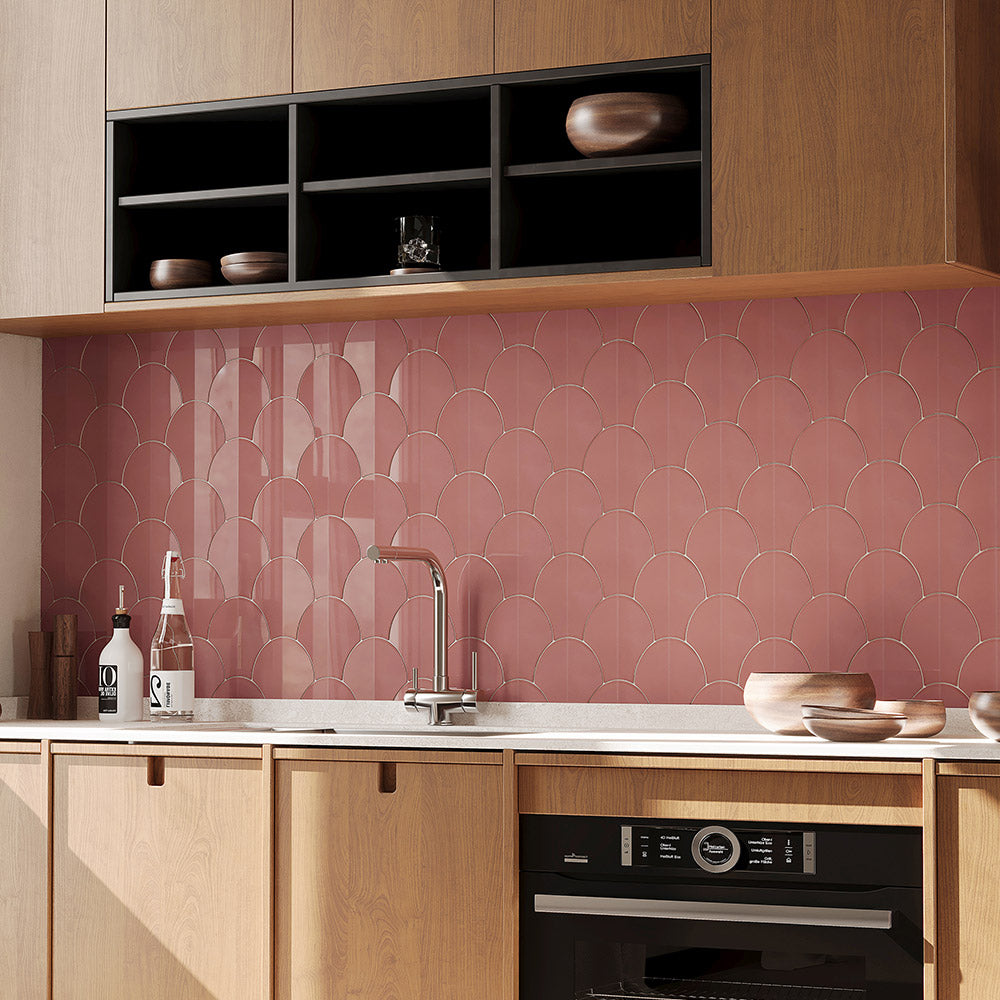 Agra Coral Pink Feather 185x175 Gloss Ceramic Tile