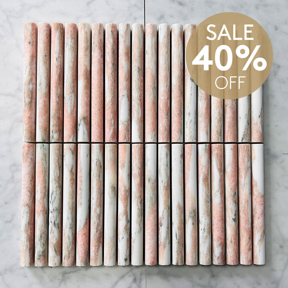 Athena Round Norwegian Rose 152x15x15.2 Honed Marble Mosaics (per sheet)