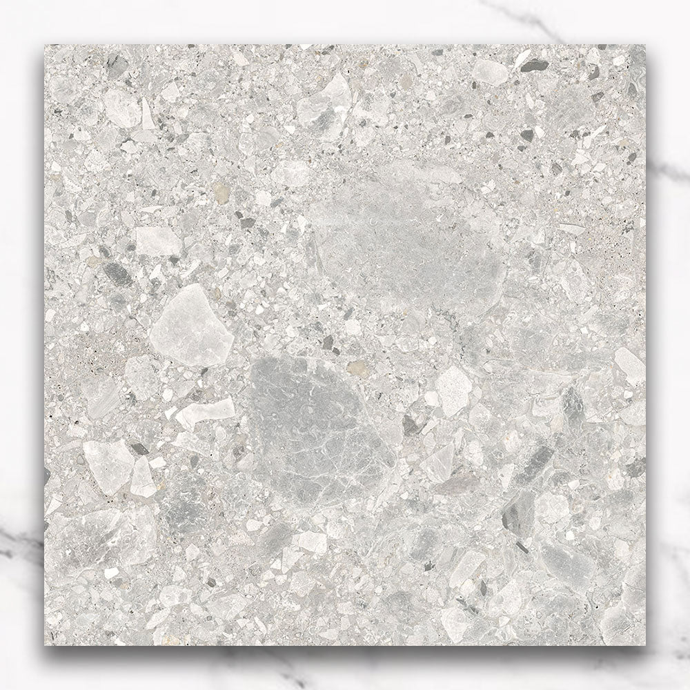 Bergamo Light Grey 600x600 Matt Terrazzo Porcelain Tile
