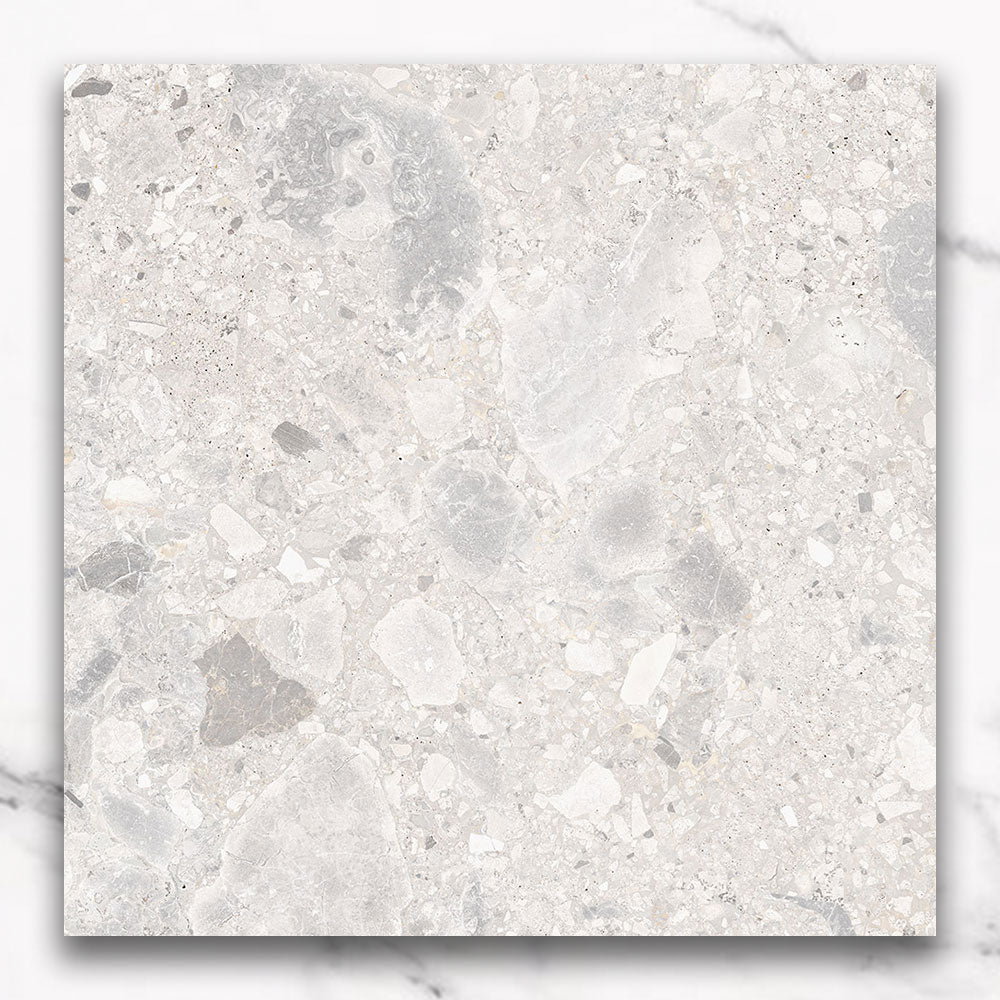 Bergamo White 600x600 Matt Terrazzo Porcelain Tile