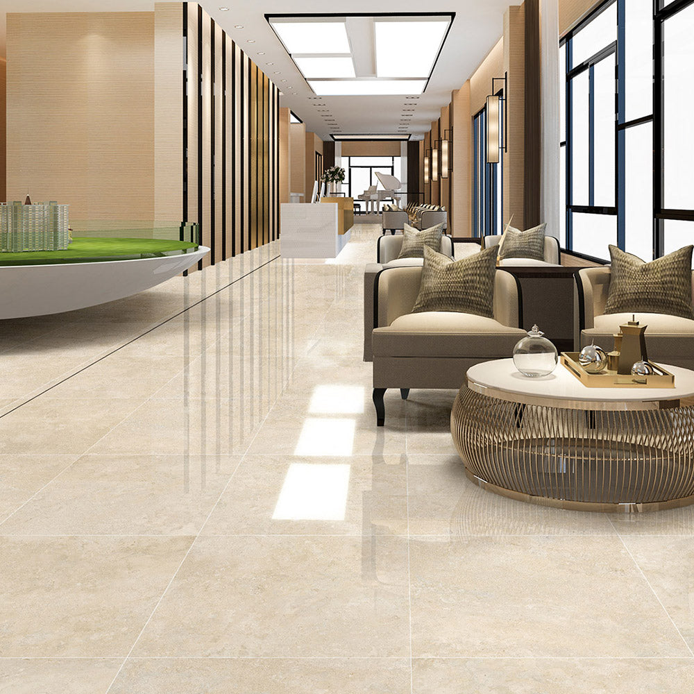 Cantabria Sand 300X600 Polished CC Travertine Look Porcelain Tiles