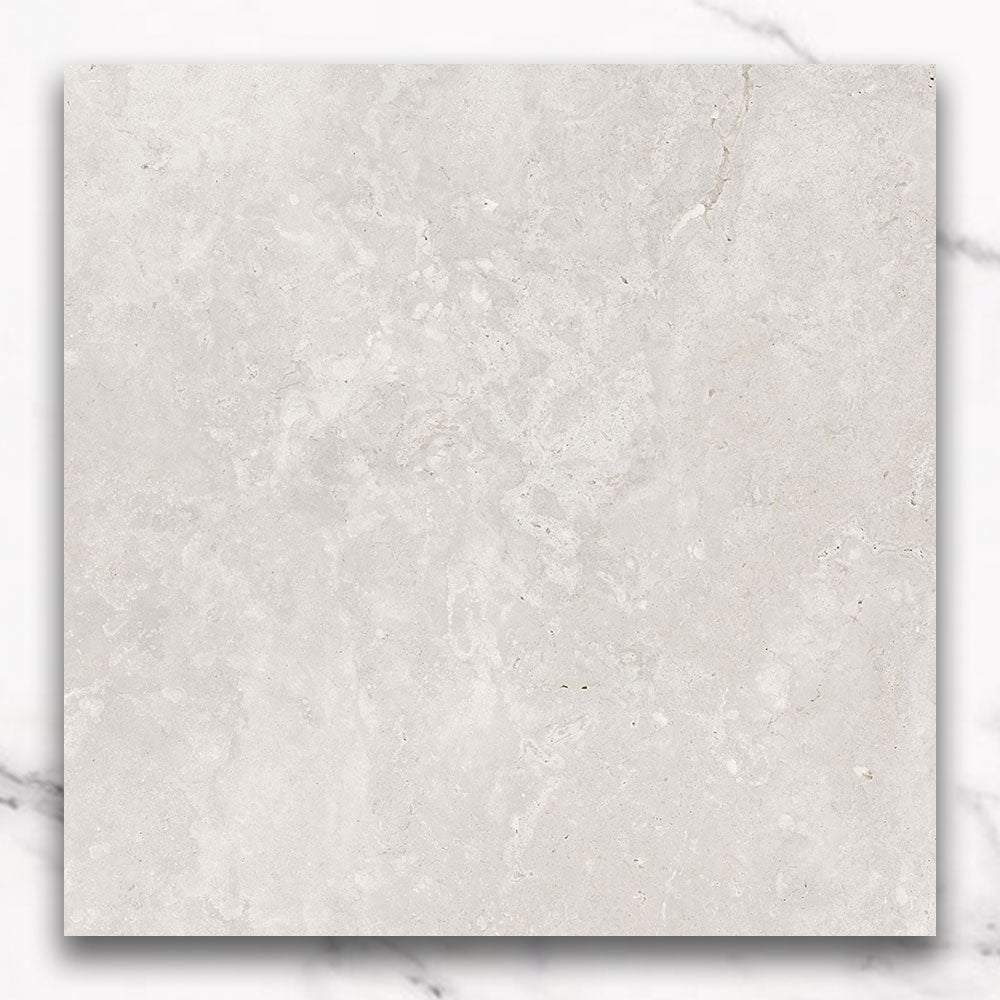 Cantabria White 600X600 Polished CC Travertine Look Porcelain Tiles