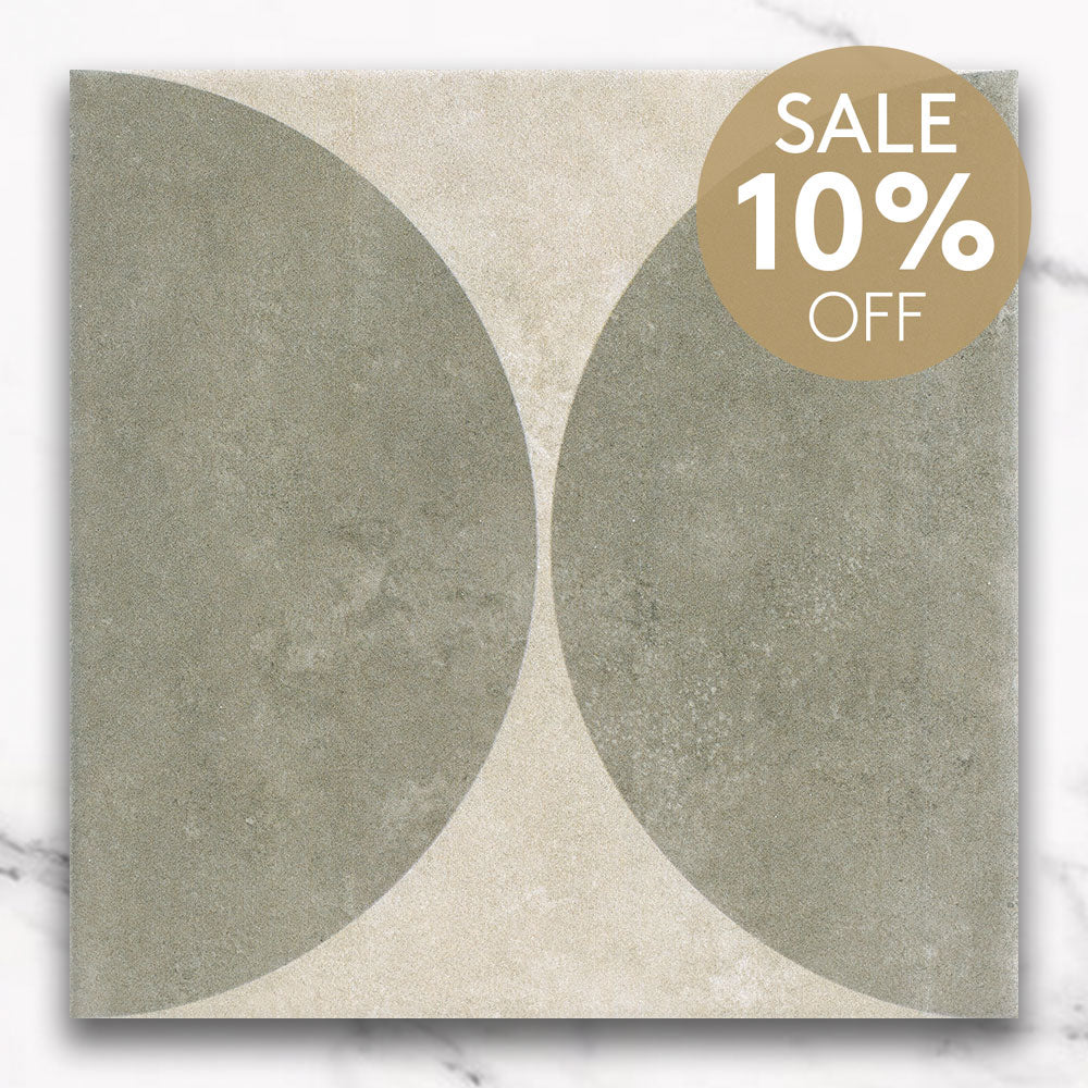 Heritage Duomo Arch Olive Green Encaustic Look 200x200 Matt Tile