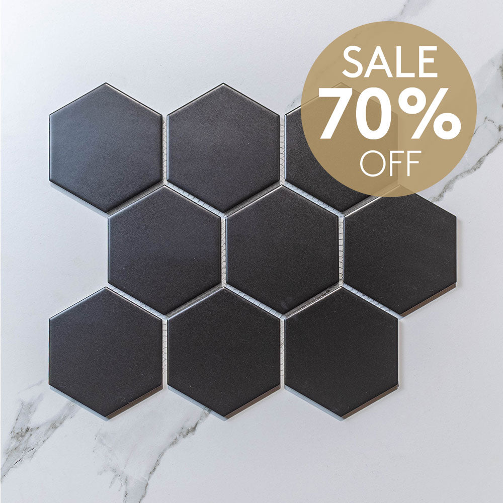 Hive L Black 95x110 Matt - Hexagon Mosaic (per Sheet)