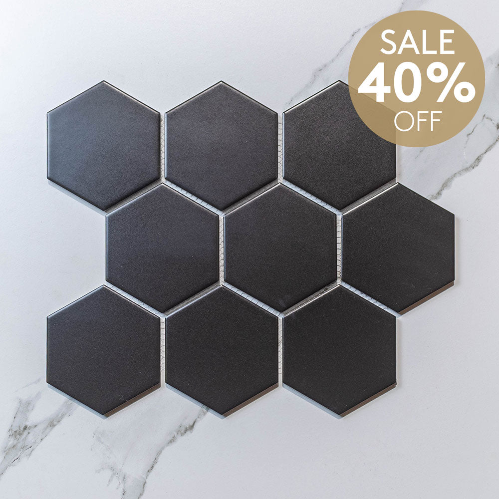 Hive L Black 95x110 Matt - Hexagon Mosaic (per Sheet)