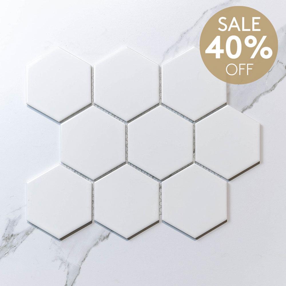 Hive L White 95x110 Gloss - Hexagon Mosaic (per Sheet)