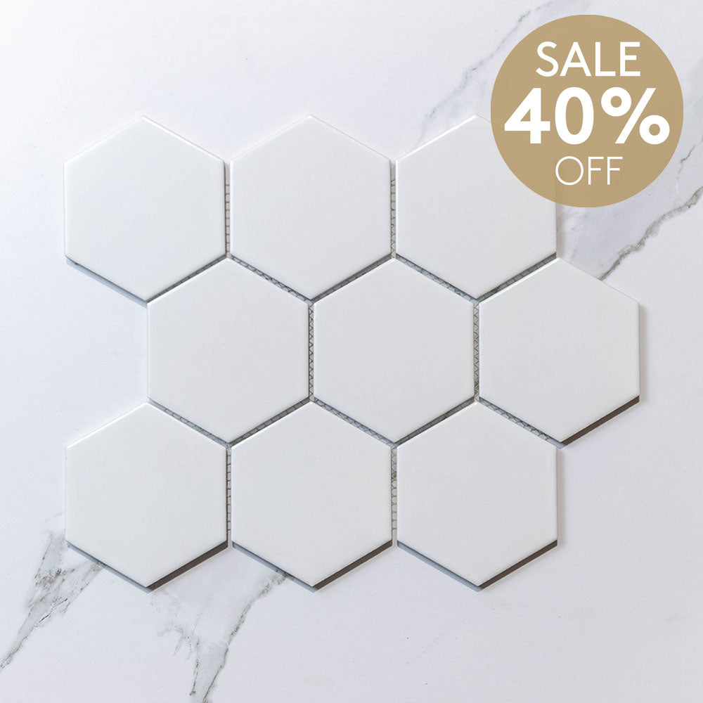 Hive L White 95x110 Matt - Hexagon Mosaic (per Sheet)
