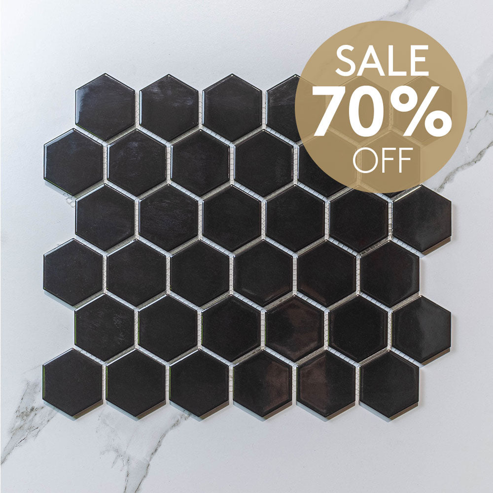 Hive M Black 51x59 Gloss - Hexagon Mosaic (per Sheet)