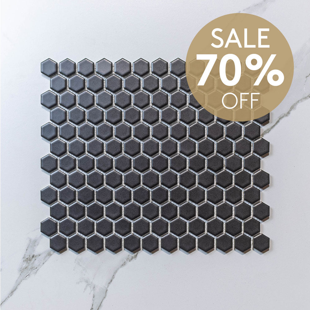 Hive S Black 23x26 Matt - Hexagon Mosaic (per Sheet)