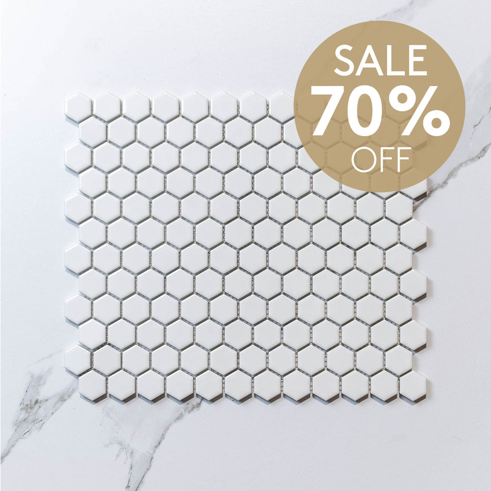 Hive S White 23x26 Gloss - Hexagon Mosaic (per Sheet)
