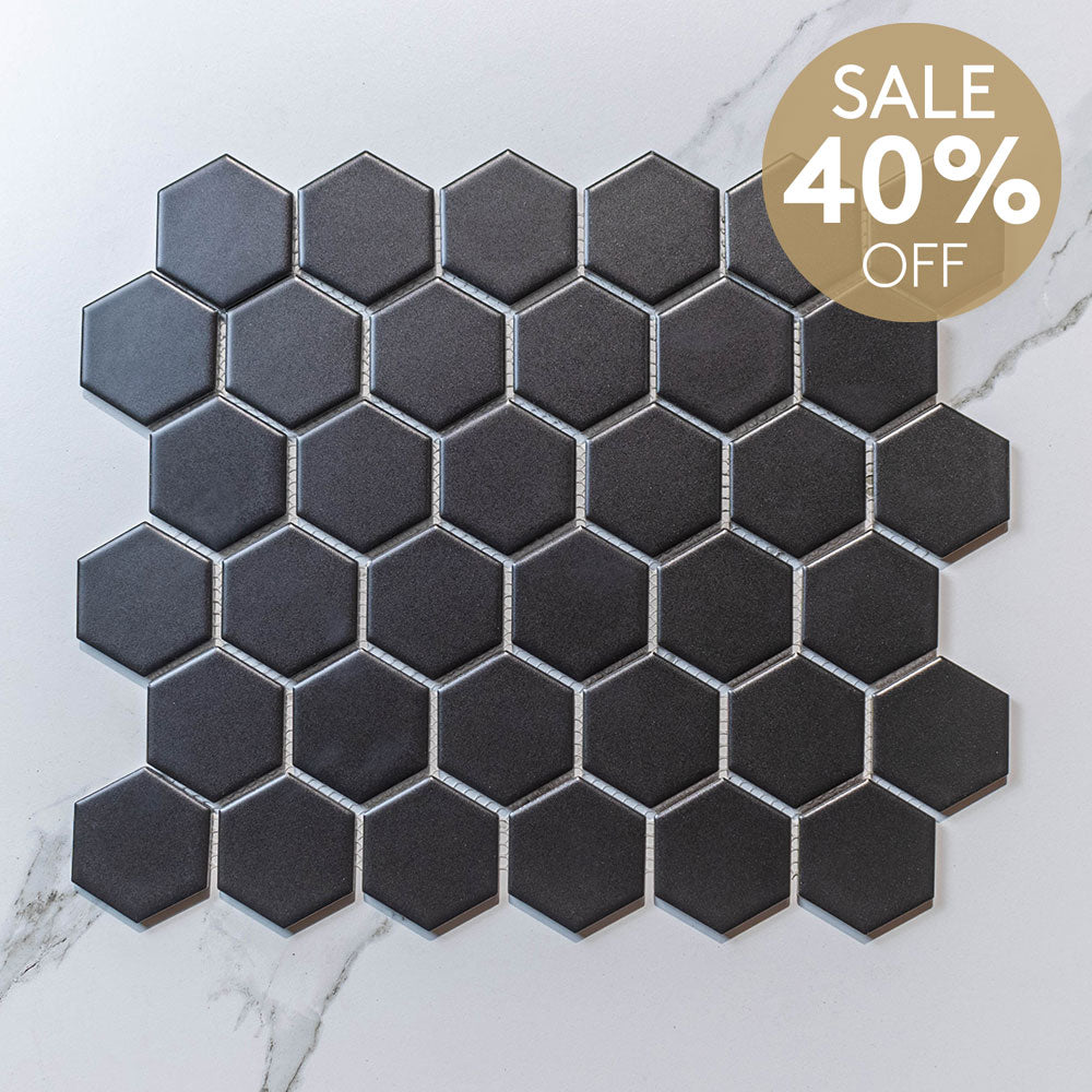 Hive M Black 51x59 Matt - Hexagon Mosaic (per Sheet)