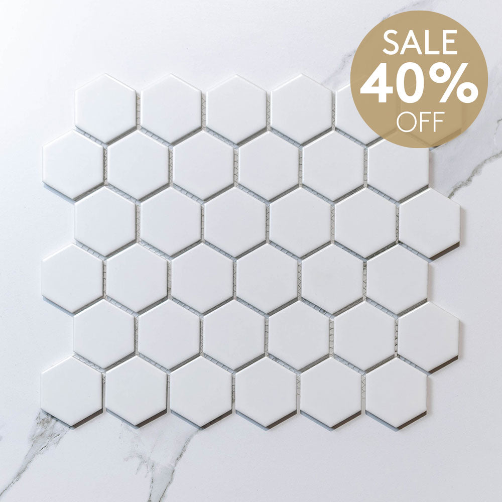 Hive M White 51x59 Gloss - Hexagon Mosaic (per Sheet)