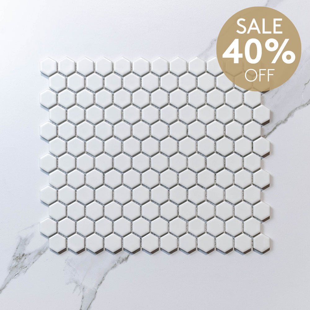 Hive S White 23x26 Matt - Hexagon Mosaic (per Sheet)