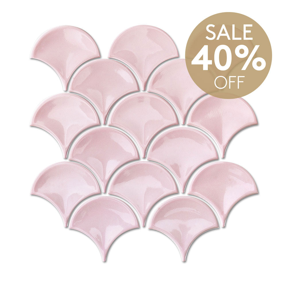 Marina Blush Pink Fish Scale Gloss Mosaic Tile