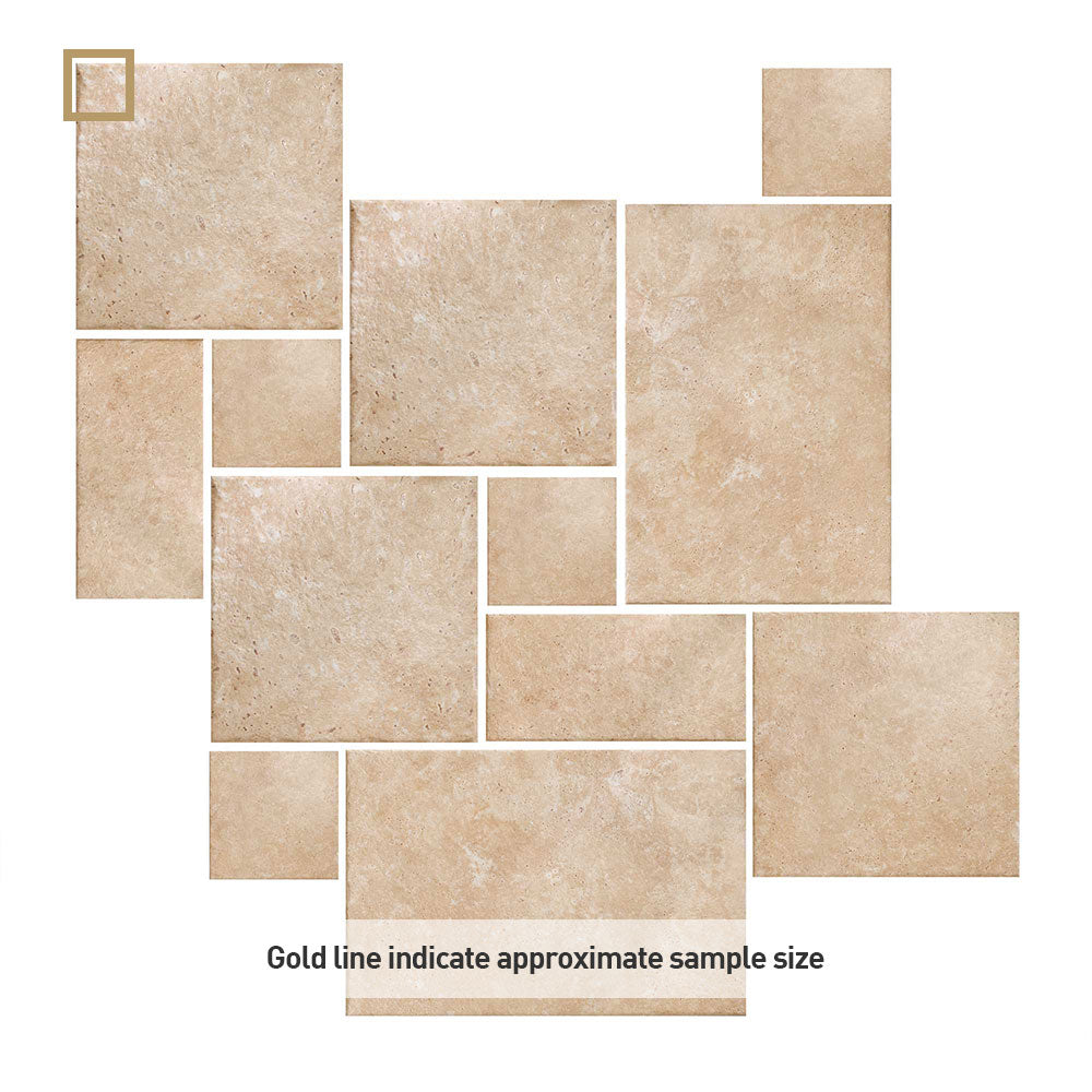 Milos Beige Travertine CC French Pattern Outdoor Porcelain Tile
